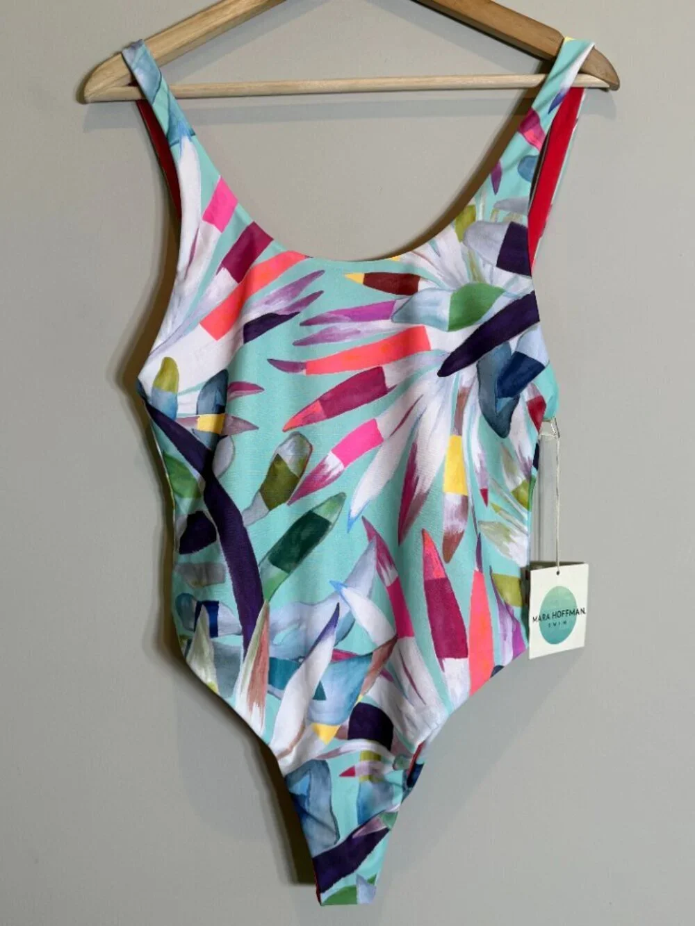 Mara Hoffman Mia Marimba One Piece Swimsuit Women's Large Aqua Revolve $225 NWT